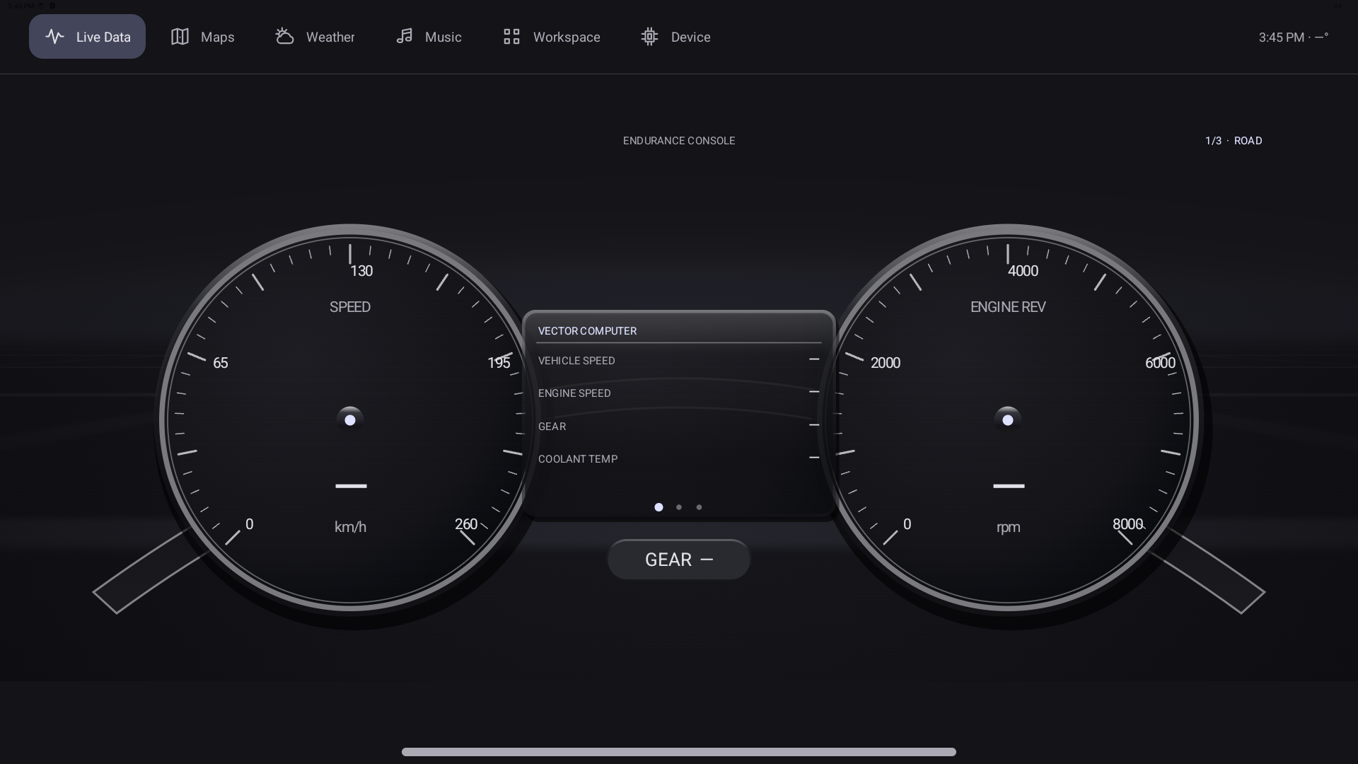 Endurance Console Road page on device