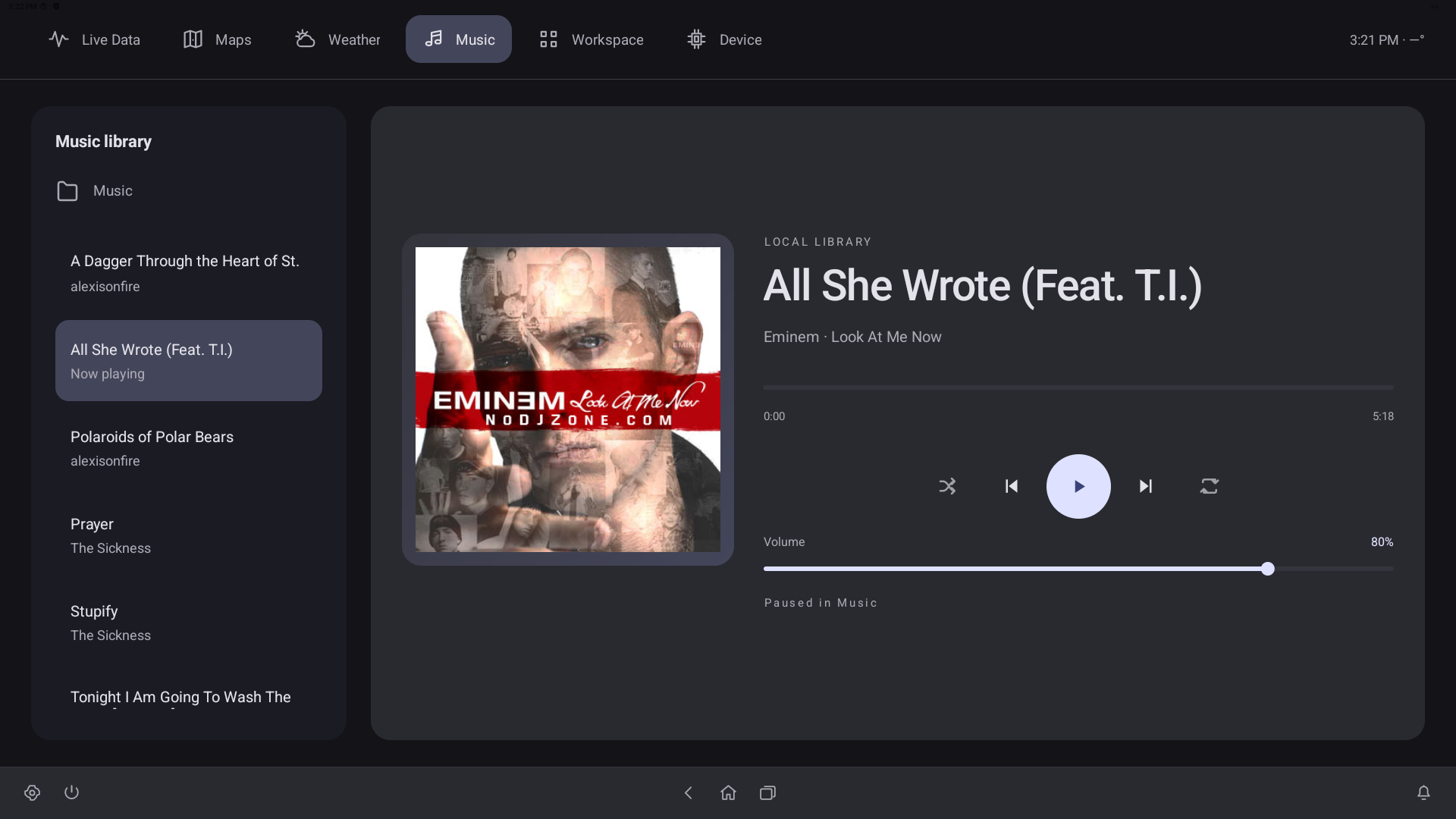 Dynamic Dash music player on the device